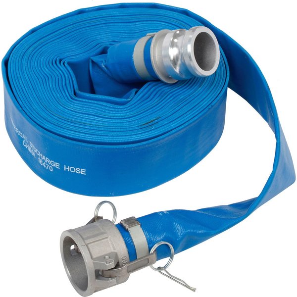 Apache Apache 2 x 50' PVC Lay Flat Discharge Hose w/ C x E Aluminum Cam & Groove Fittings,  98138047